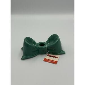 NEW Teal ceramic bow-shaped taper candle holder NWT 7 x 3 Inches